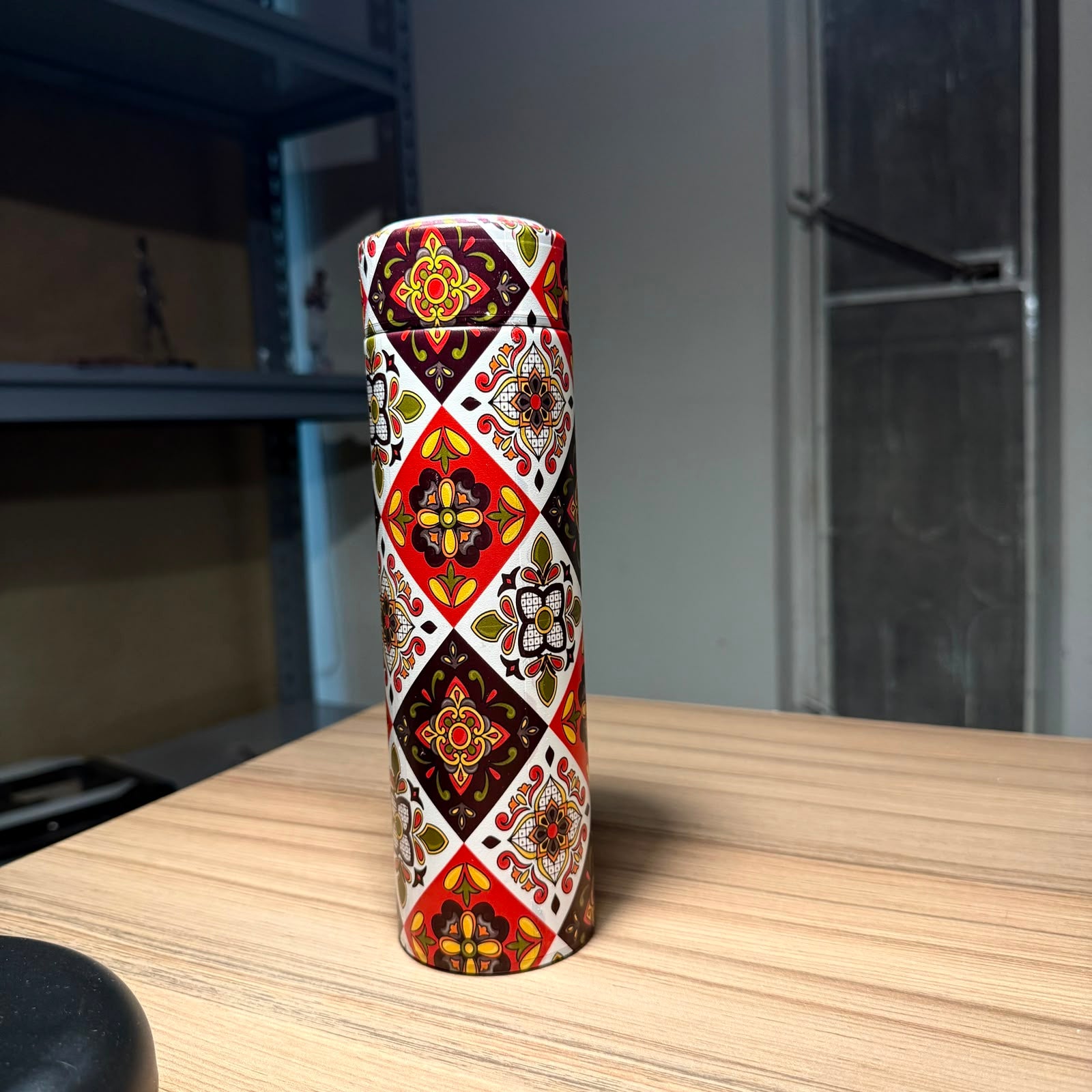 Ajrak patterned custom bottle